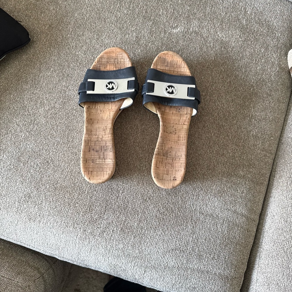 Michael Kors Navy and White MK Logo Slide Sandals